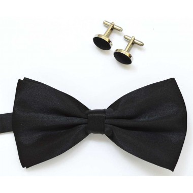Set papion si butoni negru VITTORE